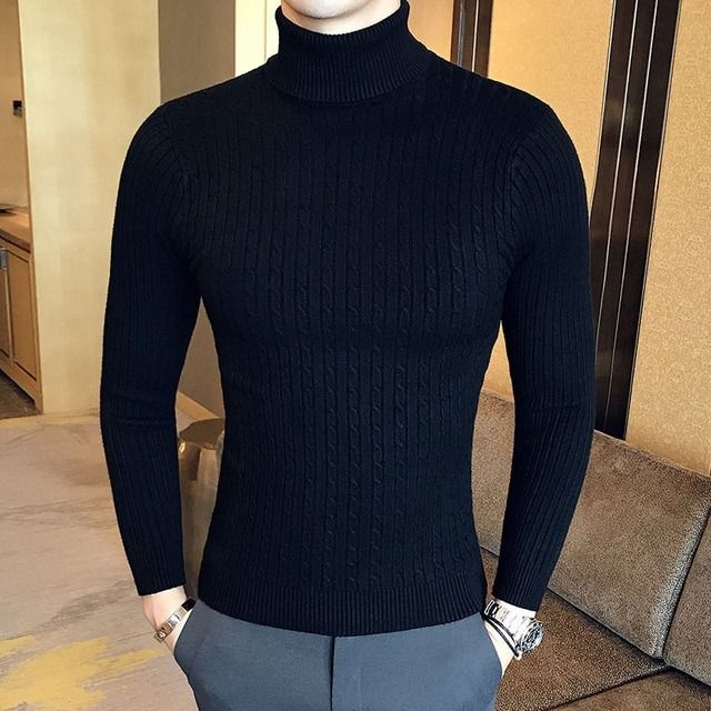 Form fitting black turtleneck best sale