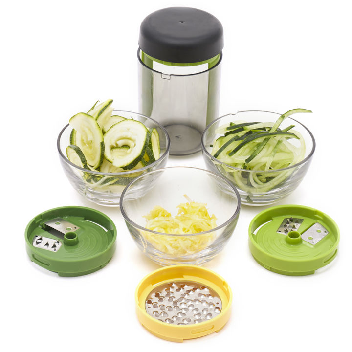 3 in 1 Multifunctional Spiral Slicer Spiralizer Collects in Cup Compact Twist Handheld Spiralizer Vegetable Slicer with Three Blades Spiral Cutter