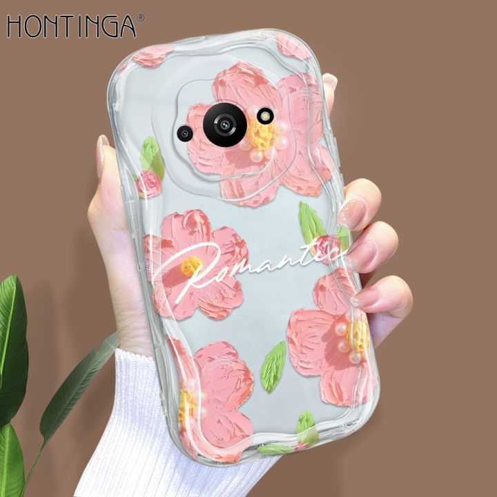 Hontinga for Redmi A3 Redmi A3x Back Cover Pink Flowers Phone Case Texture Wavy Edge Soft Mobile Cover