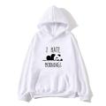 White I Hate morning printed pullover hoodie. 