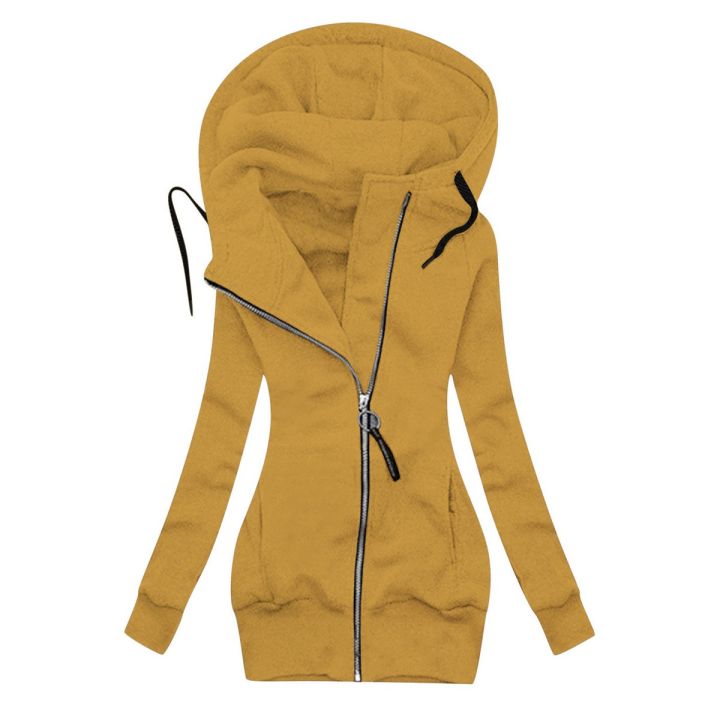 Winter Coat Elastic Cuffs Pure Color Hooded Warm Sweatshirt Coat