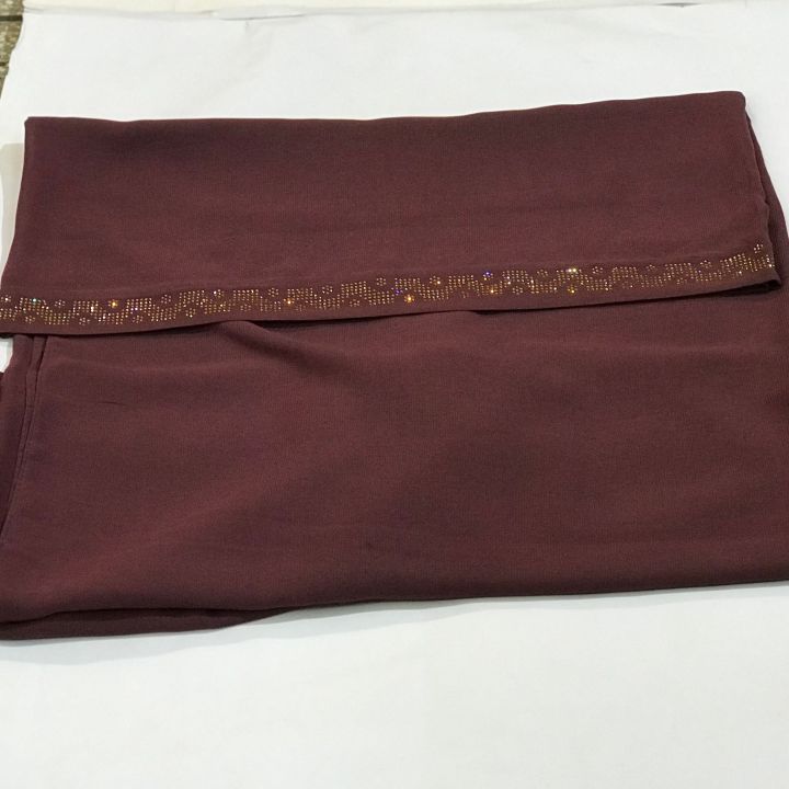 LADIES SUMMER SHAWL PURE FARMAL STAFF ONE SIDE STONE DESIGN COLOUR (MAHROON)