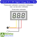 3 Wire DC 0-30V 3 Digit digital display voltage meter with Case 0.56 inch digital voltmeter indication Red display by Electrica. 