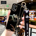 AnDyH New Wristband Phone Case For OPPO Reno 4 4G Popular Straight Edge Electroplating Shockproof Phone Case All Inclusive Lens Cover Maple Leaf Pattern Protective Case With Noble Lanyard. 