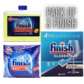 Finish Dishwaher Cleaner Lemon Liquid 250ml - Finish Dishwasher Classic 10 Tablets - Finish Dishwasher Salt Pure 1 Kg Pouch_Pack of 3. 