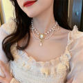 Multi-Layer White Pearl Heart Necklace Vintage Pearl Choker Necklace for Women Elegant Bowknot Pendant Wedding Necklace Jewelry. 