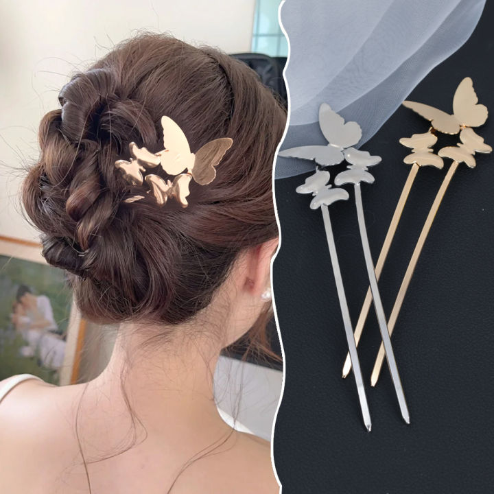 Korean Hair Fork Accessories Hairpins Alloy Metal Butterfly Hair Forks Sticks for Women
