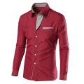 Men Dress Shirt Color Block Turndown Collar Buttons Shirt. 