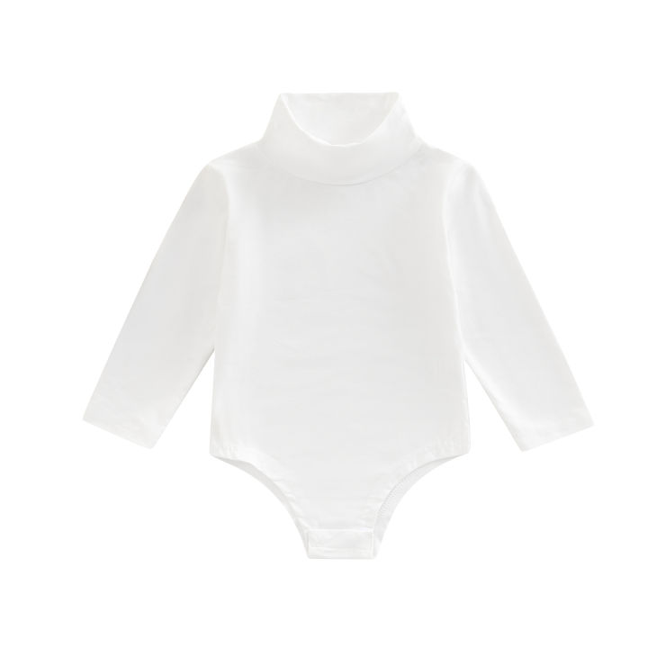 Infant Baby Spring Romper, Solid Color Long Sleeve Turtleneck High Stretch Jumpsuit for Boys Girls