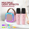K12 Wireless Mic With Speaker - Single / Double RGB 7 Colour Dancing Light Karaoke Mic With Portable Bluetooth Microphone For Recording With Speaker For Music - 3 in 1 USB / AUX / SD Card Slot Karaoke Handheld Microphone - Black, Blue & Pink Colours. 