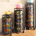 Wheel Tire Rotating Vegetable Shelf Organizer Kitchen Rotating Multi-Layer Kitchen Shelf Rotating Vegetable Rack on Wheels Floor Standing Layer Rack Fruit Basket. 