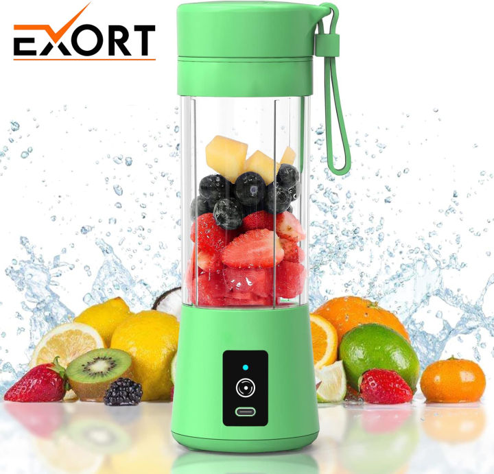 EXORT USB Rechargeable Juicer Blender 6 Blades Electric Blender Mini Portable Personal Size Juicer Cup USB Rechargeable Mixer 380ml Food Grade Water Bottle Portable Fruit Juicer Machine