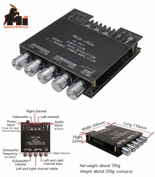 ZK-TB21 TPA3116D2 Bluetooth 5.0 Subwoofer audio Amplifier Board 50WX2+100W 2.1