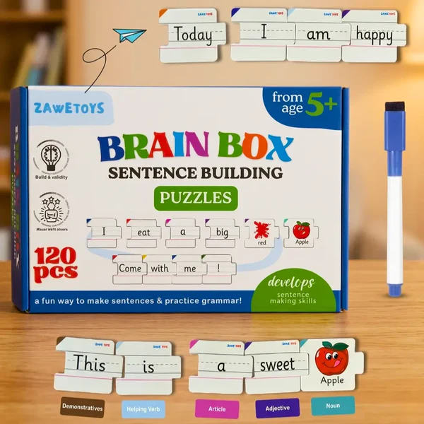 Key Education Big Box of Word 120 PCS BRAIN BOX - SENTENCE BUILDING PUZZLES  Kid Toys Jigsaw Puzzle Box, Jigsaw Puzzles for Kids, Brain Games, Kids Toys, , Kids Puzzle Game, Puzzle for Kids, Puzzle Games ZAWE TOYS
