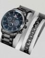 Pack of 2 Classic Luxury Watch for Men / Boys With Silver Hand/Wrist Bracelet Chain. 