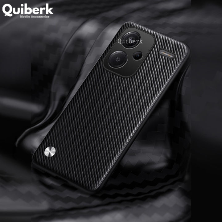 Quiberk for Xiaomi Redmi Note 13 Pro+ 5G Plus Matte Carbon Fiber PU Leather Shockproof Back Cover