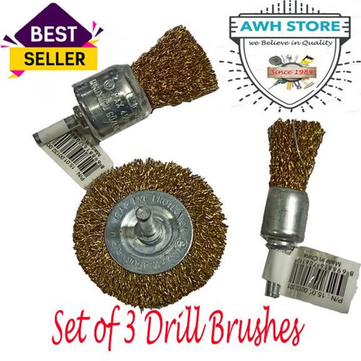 6mm Brass Drill Brush / shaving / kulfi Wire Wheel Brush Cups Tool Shank for Drill Rust Weld- 3 pc’s set