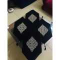 3 Pcs Table Runner set in Velvet Motif Design - Black. 