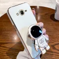 For Samsung Galaxy Grand Prime / Grand Prime Plus Back Cover with Cartoon Astronaut Folding Stand Luxury 6D Plating Frame Shiny Cases Soft Silicone Square Protective Mobile Phone Case. 