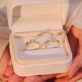 Korean Simple Style Crown Zircon Elegant Men Women Couple Fashion Jewelry Gold Titanium Steel Wedding Engagement Rings Telescopic Size. 