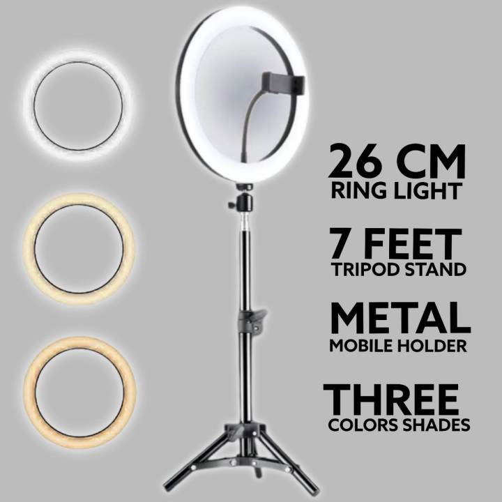 7 Feet Tripod with 26 CM Selfie Ring Light and Mobile Holder for Tiktok ...