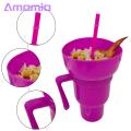 2-in-1 Snack Drink Cup 1pc Popcorn Water Cup Stadium Tumbler 2 in 1 Snack Drink Straw Leakproof Reusable Cinema Beverage. 