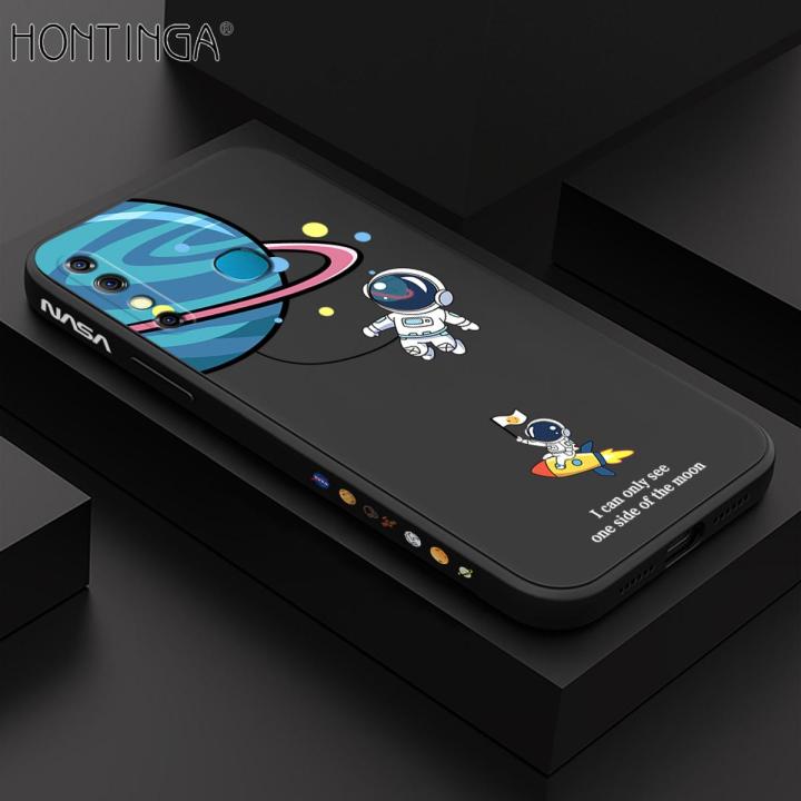 Hontinga for Infinix Hot 8 / Hot 8 Pro Back Cover Cartoon Astronaut Side Design Case Soft Square Edge Liquid Silicone Phone Cases