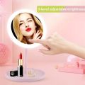Pink LED Light Makeup Mirror Re-chargeable Vanity Mirror with Detachable Storage Tray 3 Level of Brightness Touch Screen. 