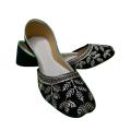 Leather Handmade Khussa For Girls Black With Tilla Work. 