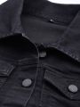 CLOTHING   HERE NOW Women Black Solid Denim Jacket. 