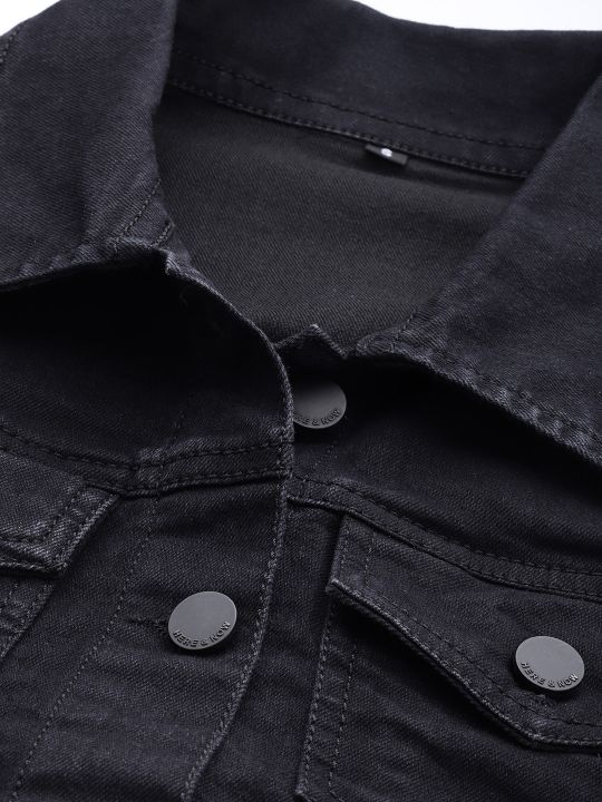 HB%20%20%20HERE%20NOW%20Women%20Black%20Solid%20Denim%20Jacket%20-%20Image%204