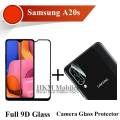 Samsung A20s Full Black 9D Tempered Glass Edge to Edge Full Glue Screen Protector + Back Camera 9H Gorilla Flexible Protector For Galaxy A20s. 