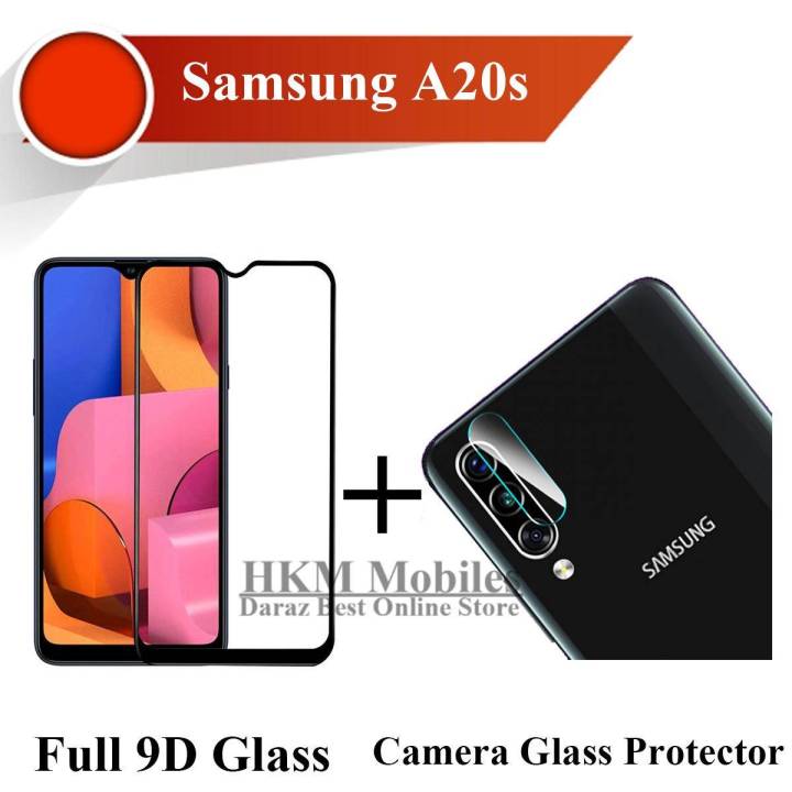 Samsung A20s Full Black 9D Tempered Glass Edge to Edge Full Glue Screen Protector + Back Camera 9H Gorilla Flexible Protector For Galaxy A20s