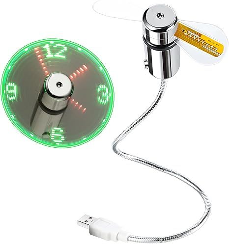LED Programmable Message Fan with Customized Drawing - USB Powered LED USB Clock Fan with Real Time Display Function,Stocking Stuffers