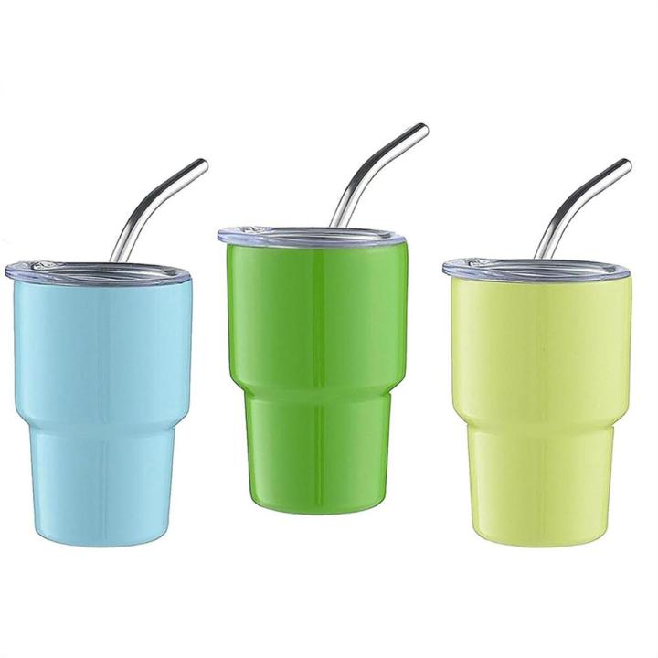 3 Piece Mini Tumbler Shot Glass Double Wall Tumbler Shot Glasses With Straw & Lid,2Oz (B)