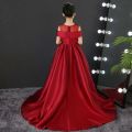 Long Dresses Flower Girls Red Color Birthday Party Competition Evening Dresses For Kids ( Fabric  Net And Silk  )  ( Size 03 Month To 16 Yrs). 