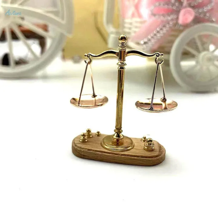 Vintage%201:12%20Dollhouse%20Miniature%20Balance%20Scale%20with%206%20Weight%20for%20Room%20Pretend%20Play%20Furniture%20-%20Image%205