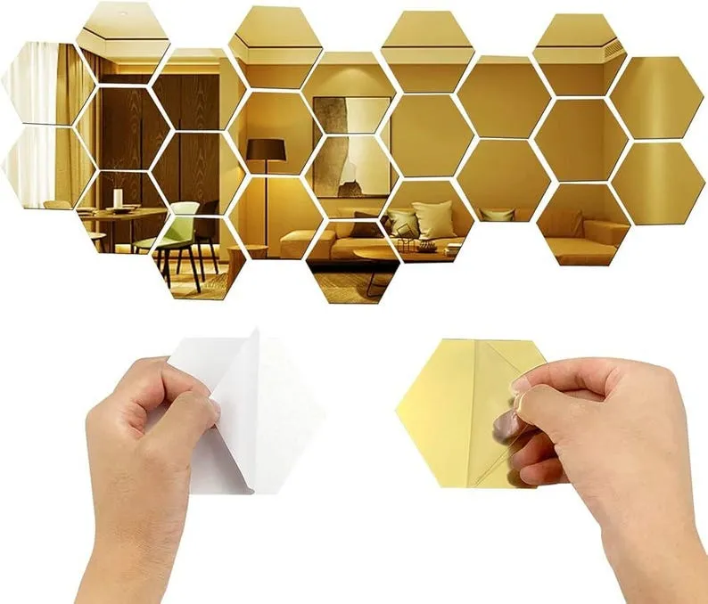 Gold/Silver Hexagon Wall Stickers 3-Inch Set
