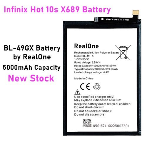 Infinix Hot 10s (X689) Battery Replacement BL-49GX Battery with 5000mAh Capacity By RealOne