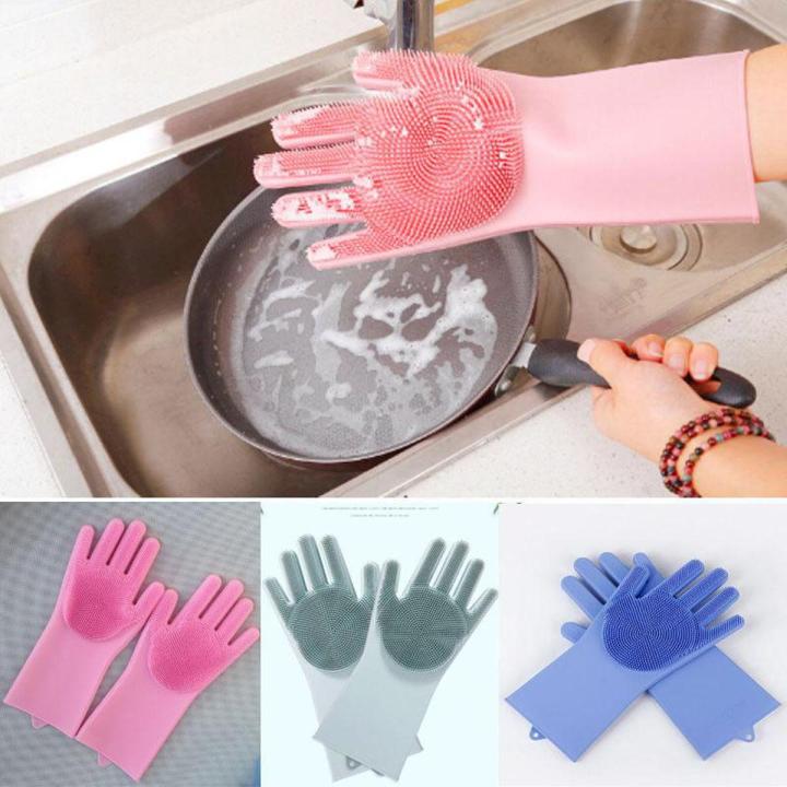 Silicone Dishes Washing Gloves Kitchen Cleaning Waterproof Cleaning Scrubber Dish Washing Sponge Rubber for Dishes