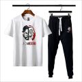 MONEY HEIST Printed Men's Clothing Summer Breathable T-Shirt and Black Trouser Gym wear and comfortable. 