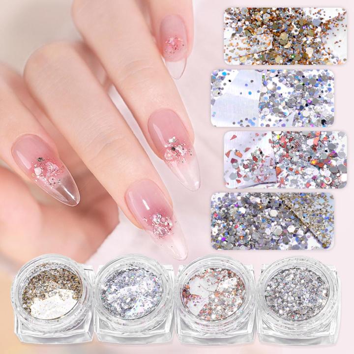 4 Colors Glitter For Nails Mixed Hexagon Gravel Glitter Burst Bright Sequin Laser Sliver Nail Art Flakes Manicure Decoration Design