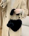 Lovely Furr Heart Fluffy Crossbody Plush Bags For Girls Fur Handle Shoulder Hand Bags For Womens. 