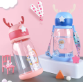 Kids Sipper Water Bottle with Straw Strap And Stricker Sipper Water Bottle Plastic Bottle Leakproof 600ML Sipper Bottle For Boy Girl Kids. 