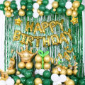 Lovely Green and Golden Birthday Theme Set Happy Birthday Foil 30 Pcs Balloons Foil Curtain Foil Crown Birthday Accessories Birthday party items Birthday Home Decors. 