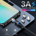 VOTHOON Magnetic Cable Fast Charging Cable Micro USB Type c & i OS Phone 3A Fast Charging With Data Transfer 7 Pin Connector 360 Degree Rotation LED Indication  1 Meter Length  2 Meter Length. 