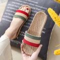 Linen Slippers Women's Summer Indoor and Outdoor Home Floor Non-Slip Office Slippers Home Cute Colorful Striped Slippers. 