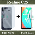 Realme C25 Tempered Glass Screen Protector Polish Glass + Back Matte Protector Soft Skin Sheet Soft Film Protection For Realme C25. 