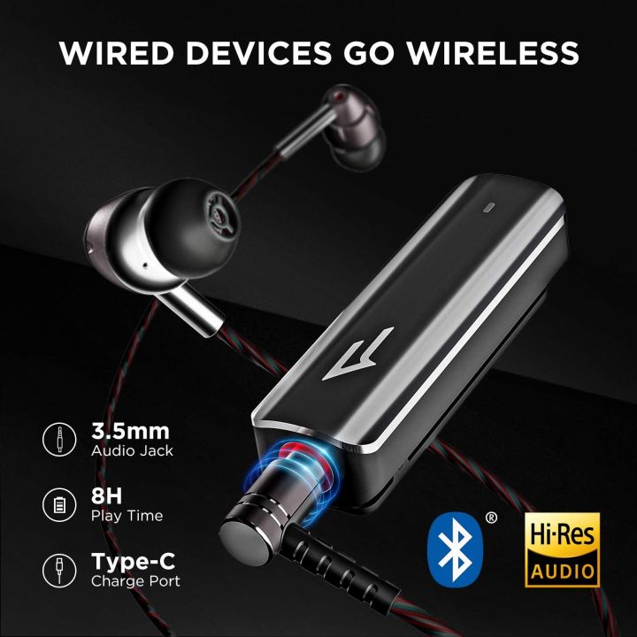 Bluetooth Adapter 1MORE Wireless Bluetooth 5.0 Receiver, Hi-Res Audio  with 3.5mm Audio Jack, Low Latency, Support LDAC and AAC Sound Quality, for Wired Earphones/Headphones and More