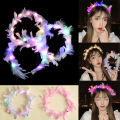 LED Feather Wreath Crown Light-Up Luminous Headdress for Women Girls Wedding Christmas Glow Party Decoration Mzea. 